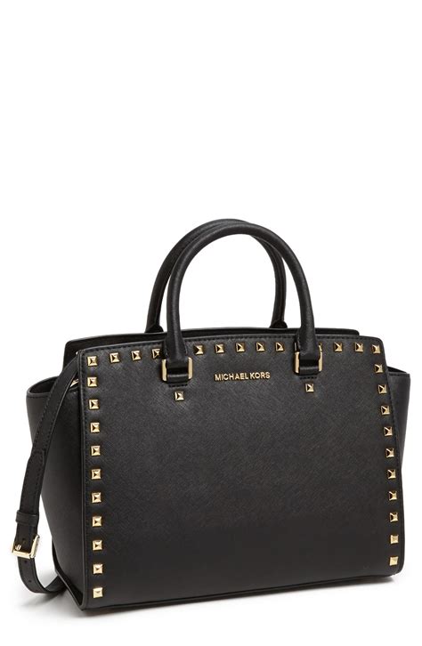 michael kors selma studded large satchel|selma leather satchel.